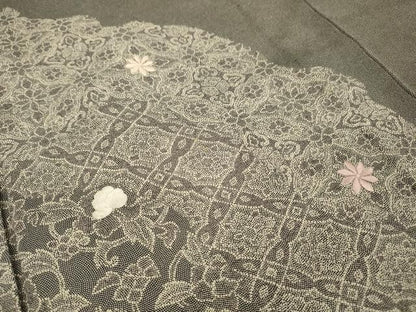平和屋着物▼江戸小紋　訪問着　単衣　刺繍　道長花文　正絹　逸品　DABL2250fe