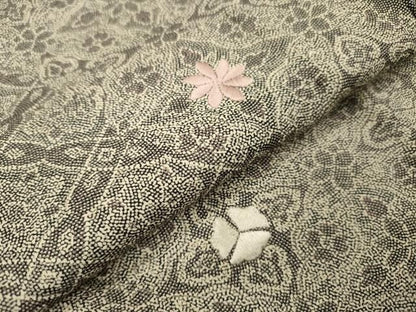 平和屋着物▼江戸小紋　訪問着　単衣　刺繍　道長花文　正絹　逸品　DABL2250fe