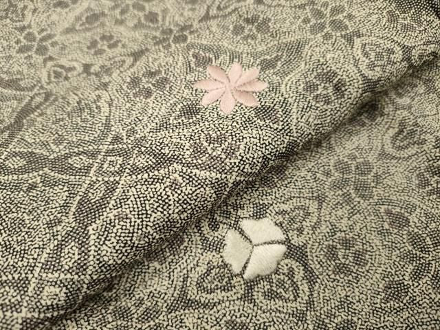 平和屋着物▼江戸小紋　訪問着　単衣　刺繍　道長花文　正絹　逸品　DABL2250fe