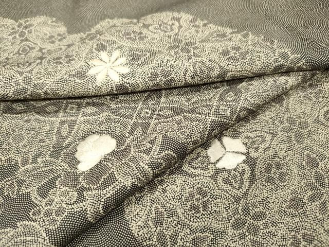 平和屋着物▼江戸小紋　訪問着　単衣　刺繍　道長花文　正絹　逸品　DABL2250fe