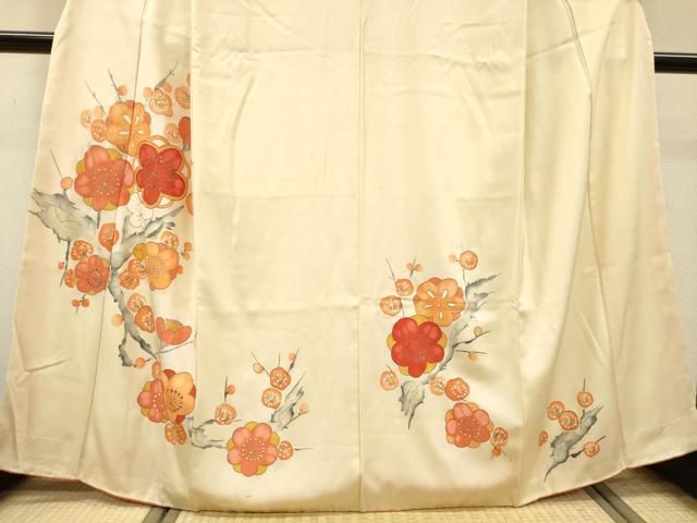 平和屋着物▼訪問着　駒刺繍　手描き　枝梅　金彩　正絹　逸品　DABL2254fe