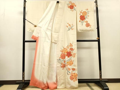 平和屋着物▼訪問着　駒刺繍　手描き　枝梅　金彩　正絹　逸品　DABL2254fe
