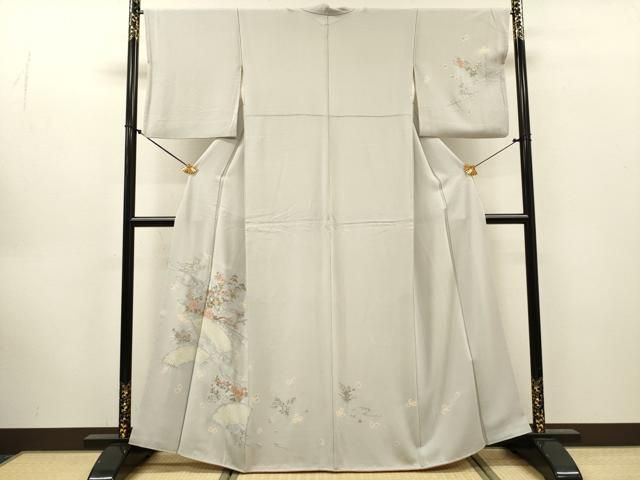 平和屋着物▼訪問着　刺繍　絞り　地紙花文　金糸　正絹　逸品　DABL2255fe