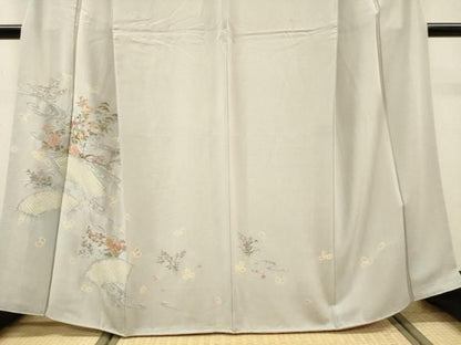 平和屋着物▼訪問着　刺繍　絞り　地紙花文　金糸　正絹　逸品　DABL2255fe