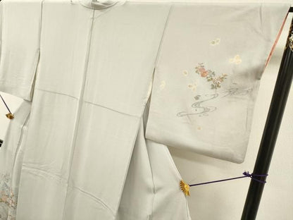 平和屋着物▼訪問着　刺繍　絞り　地紙花文　金糸　正絹　逸品　DABL2255fe