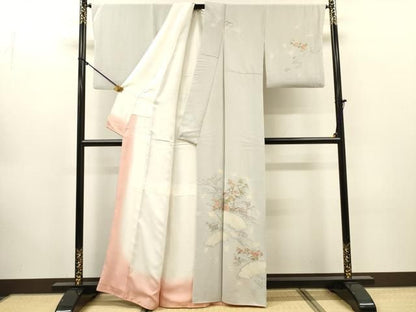 平和屋着物▼訪問着　刺繍　絞り　地紙花文　金糸　正絹　逸品　DABL2255fe