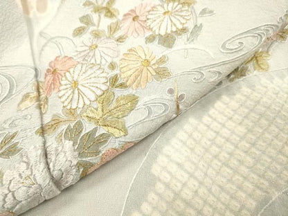 平和屋着物▼訪問着　刺繍　絞り　地紙花文　金糸　正絹　逸品　DABL2255fe
