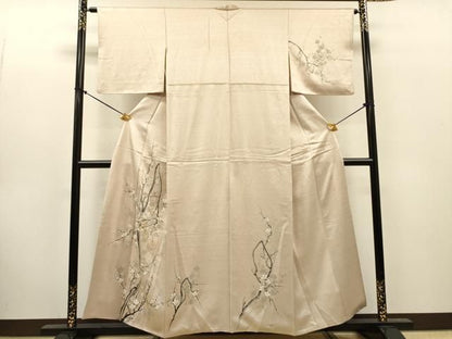 平和屋着物▼訪問着　刺繍　手描き　枝梅　正絹　逸品　DABL2259fe