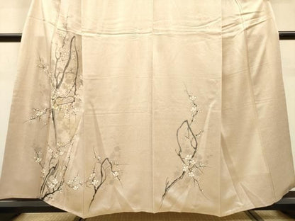 平和屋着物▼訪問着　刺繍　手描き　枝梅　正絹　逸品　DABL2259fe
