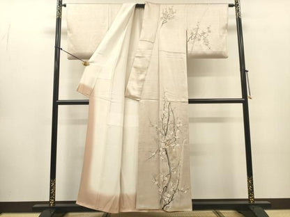 平和屋着物▼訪問着　刺繍　手描き　枝梅　正絹　逸品　DABL2259fe