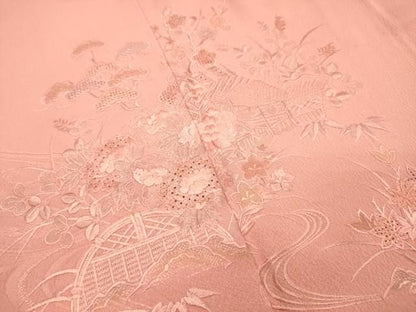 平和屋着物▼中国三大刺繍　スワトウ刺繍　汕頭刺繍　総刺繍　訪問着　籬風景花松文　暈し染　正絹　逸品　未使用　DABL2262fe