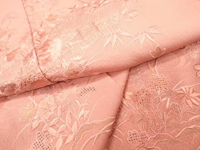 平和屋着物▼中国三大刺繍　スワトウ刺繍　汕頭刺繍　総刺繍　訪問着　籬風景花松文　暈し染　正絹　逸品　未使用　DABL2262fe