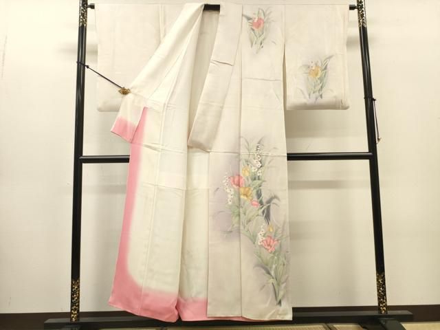 平和屋着物▼訪問着　手描き　草花　暈し染　正絹　逸品　DABL2263fe