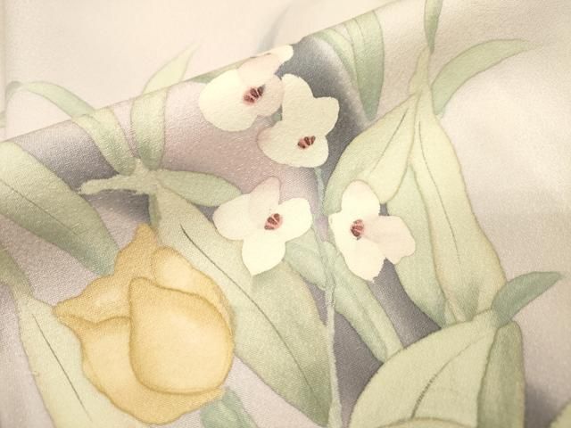 平和屋着物▼訪問着　手描き　草花　暈し染　正絹　逸品　DABL2263fe