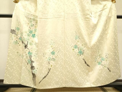 平和屋着物▼訪問着　手描き　枝梅　正絹　逸品　DABL2265fe