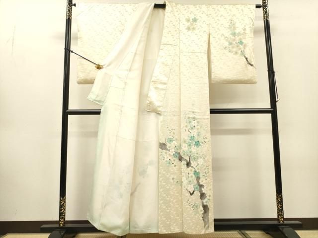平和屋着物▼訪問着　手描き　枝梅　正絹　逸品　DABL2265fe