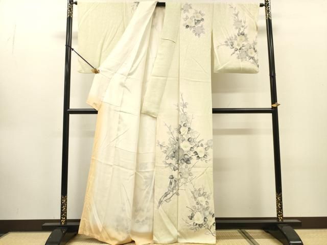 平和屋着物▼訪問着　手描き　枝花　暈し染　正絹　逸品　DABL2266fe
