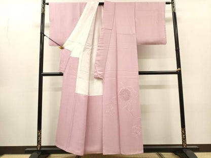 平和屋着物▼中国三大刺繍　スワトウ刺繍　汕頭刺繍　総刺繍　色留訪問着　鏡裏花文　撫子色　正絹　逸品　未使用　DABL2267fe