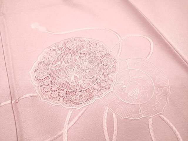 平和屋着物▼中国三大刺繍　スワトウ刺繍　汕頭刺繍　総刺繍　色留訪問着　鏡裏花文　撫子色　正絹　逸品　未使用　DABL2267fe