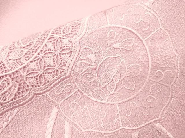 平和屋着物▼中国三大刺繍　スワトウ刺繍　汕頭刺繍　総刺繍　色留訪問着　鏡裏花文　撫子色　正絹　逸品　未使用　DABL2267fe
