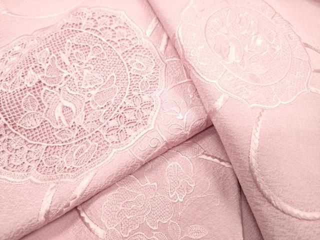 平和屋着物▼中国三大刺繍　スワトウ刺繍　汕頭刺繍　総刺繍　色留訪問着　鏡裏花文　撫子色　正絹　逸品　未使用　DABL2267fe