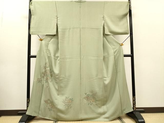 平和屋着物●中国三大刺繍　スワトウ刺繍　汕頭刺繍　相良刺繍　総刺繍　訪問着　蒔絵花文　金糸　正絹　逸品　DABL2358fe