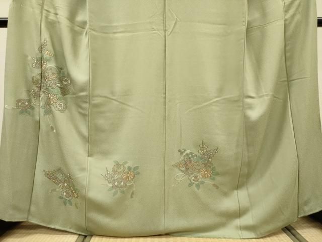 平和屋着物●中国三大刺繍　スワトウ刺繍　汕頭刺繍　相良刺繍　総刺繍　訪問着　蒔絵花文　金糸　正絹　逸品　DABL2358fe