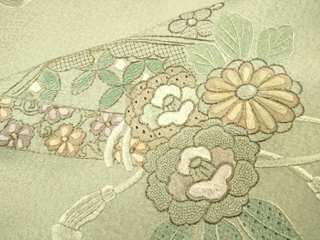 平和屋着物●中国三大刺繍　スワトウ刺繍　汕頭刺繍　相良刺繍　総刺繍　訪問着　蒔絵花文　金糸　正絹　逸品　DABL2358fe