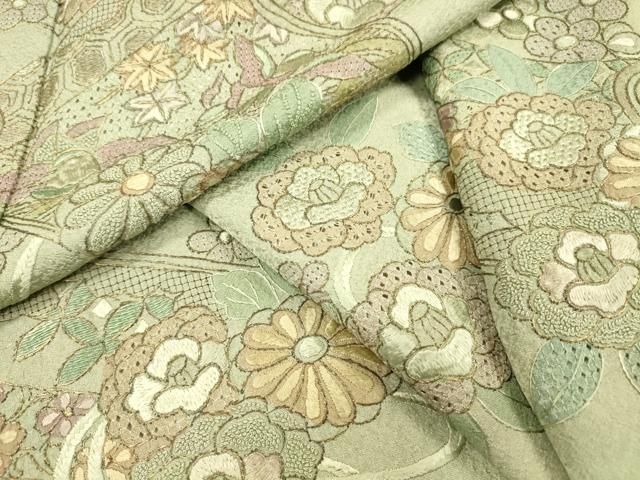 平和屋着物●中国三大刺繍　スワトウ刺繍　汕頭刺繍　相良刺繍　総刺繍　訪問着　蒔絵花文　金糸　正絹　逸品　DABL2358fe
