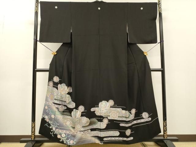 平和屋着物●豪華黒留袖　正倉院花鳳凰花文　金銀彩　正絹　逸品　DABL2372fe