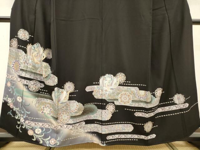 平和屋着物●豪華黒留袖　正倉院花鳳凰花文　金銀彩　正絹　逸品　DABL2372fe