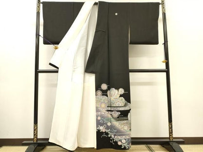 平和屋着物●豪華黒留袖　正倉院花鳳凰花文　金銀彩　正絹　逸品　DABL2372fe
