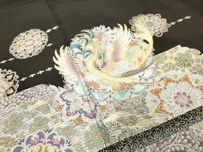 平和屋着物●豪華黒留袖　正倉院花鳳凰花文　金銀彩　正絹　逸品　DABL2372fe
