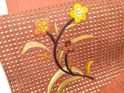 平和屋着物●中国三大刺繍　スワトウ刺繍　汕頭刺繍　太鼓柄袋帯　紬地　舞蝶花文　正絹　逸品　DABL2480fe