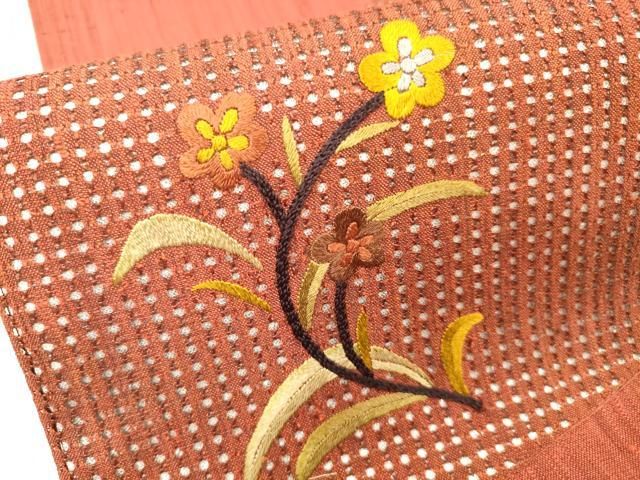 平和屋着物●中国三大刺繍　スワトウ刺繍　汕頭刺繍　太鼓柄袋帯　紬地　舞蝶花文　正絹　逸品　DABL2480fe