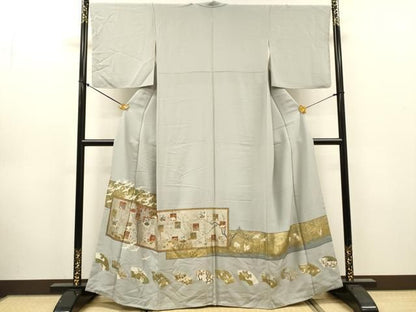 平和屋着物●豪華色留袖　百人一首　地紙飛鶴花文　金銀彩　正絹　逸品　未使用　DABL2612fe