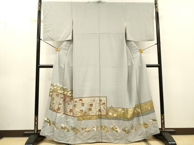 平和屋着物●豪華色留袖　百人一首　地紙飛鶴花文　金銀彩　正絹　逸品　未使用　DABL2612fe
