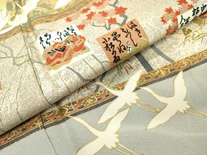平和屋着物●豪華色留袖　百人一首　地紙飛鶴花文　金銀彩　正絹　逸品　未使用　DABL2612fe