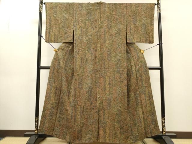 平和屋着物●上質な小紋　更紗花間道　金通し地　やまと誂製　正絹　逸品　DABL2617fe