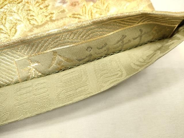 平和屋本店▼六通柄袋帯　唐織　遠山花鳥文　本金プラチナ　正絹　逸品　DABL2722fe