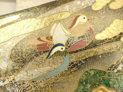 平和屋本店●工芸作家集団　葛実　辻清峰　袋帯　螺鈿　鴛鴦松文　金泥箔　本金箔　正絹　逸品　未使用　DABL2917fe