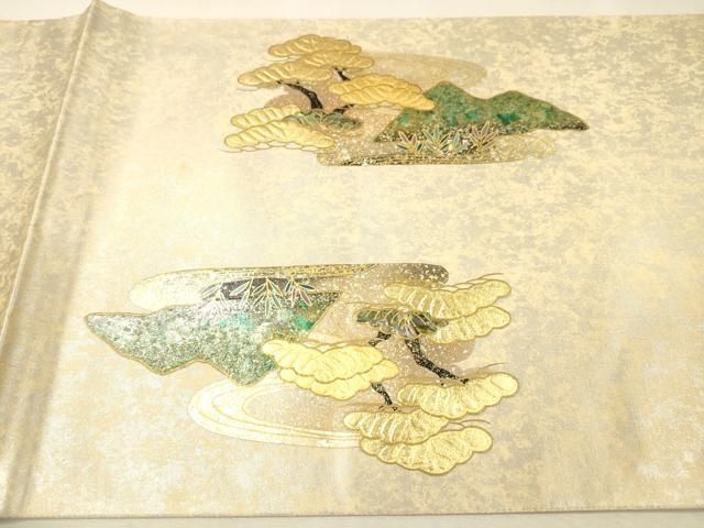 平和屋本店●工芸作家集団　葛実　辻清峰　袋帯　螺鈿　鴛鴦松文　金泥箔　本金箔　正絹　逸品　未使用　DABL2917fe