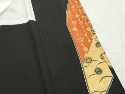 平和屋着物■豪華黒留袖　駒刺繍　飛鶴花鼓文　横笛　金彩　正絹　逸品　DABL3015qa