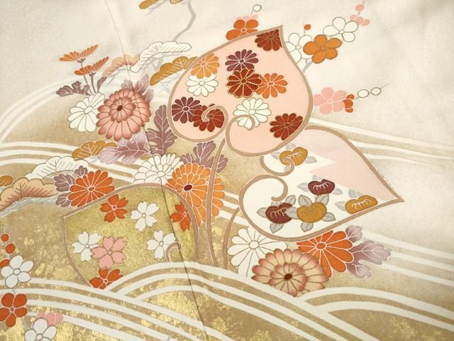 平和屋着物■訪問着　駒刺繍　立波花松文　暈し染め　金彩　正絹　逸品　DABL3020qa