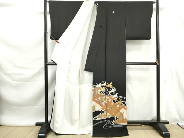 平和屋着物■豪華黒留袖　作家物　駒刺繍　流水群鶴文　正絹　逸品　DABL3030qa