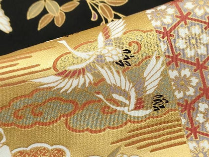 平和屋着物■豪華黒留袖　駒刺繍　幔幕菊松文　金彩　正絹　逸品　DABL3115qa