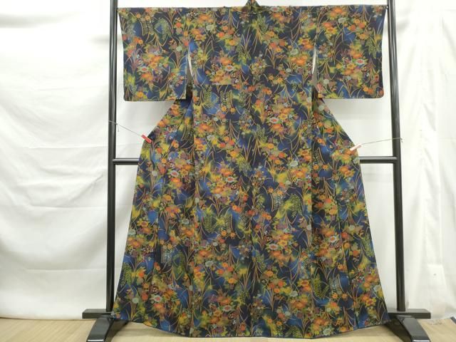 平和屋着物■上質な小紋　草花文　暈し染め　鬼しぼ縮緬　正絹　逸品　DABL3119qa