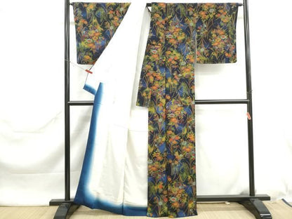 平和屋着物■上質な小紋　草花文　暈し染め　鬼しぼ縮緬　正絹　逸品　DABL3119qa
