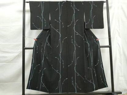 平和屋着物■上質な小紋　唐草文　黒地　正絹　逸品　DABL3123qa