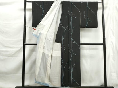 平和屋着物■上質な小紋　唐草文　黒地　正絹　逸品　DABL3123qa
